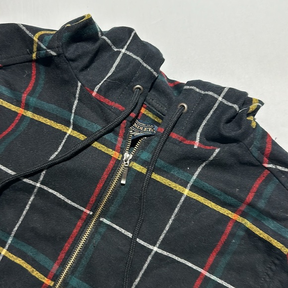 Pendleton Wool Hooded Full Zipper Top Check black w/ multi color stripes Size S - Picture 2 of 10
